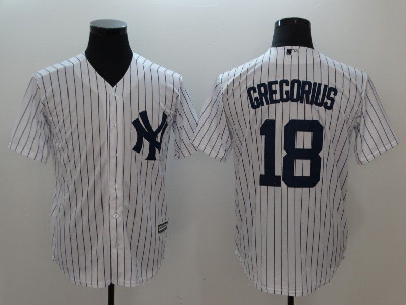 Men New York Yankees #18 Gregorius White stripes MLB Jerseys->new york yankees->MLB Jersey
